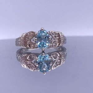 Vintage Open-Work Sterling Silver Swiss Blue Topaz Ring